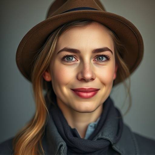 Portrait d'Isabelle Renaud, instructrice en design graphique. Elle a l'air créative et porte un chapeau.