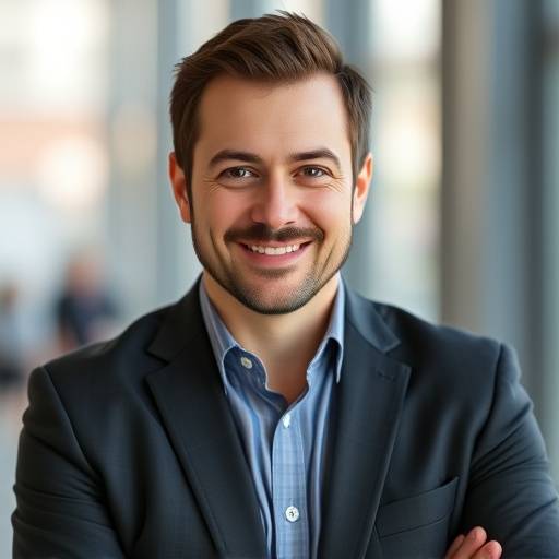 Portrait de Luc Gauthier, instructeur en finance. Il est habillé de manière professionnelle et a une expression confiante.