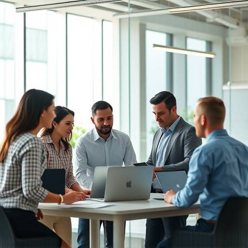 Une équipe travaillant ensemble dans un bureau moderne, représentant un cours de gestion de projet.